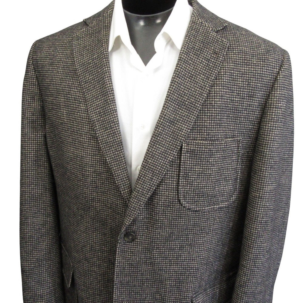 Kroon Tweed Sport Coat 46L 2 Button Brown Houndstooth Unstructured Double Vent - Picture 2 of 12